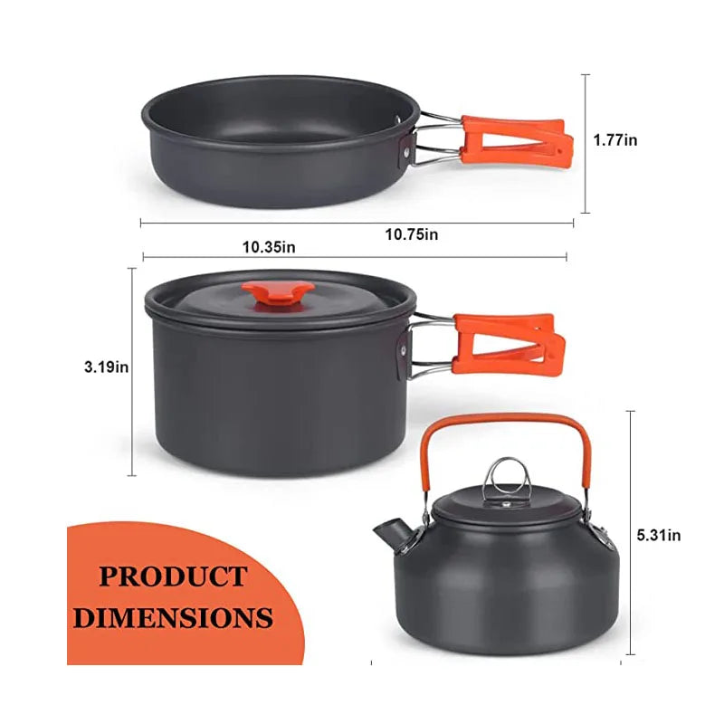 Juego de utensilios de cocina de aluminio para acampar al aire libre con bolsa de malla Juego de cocina plegable Tetera y sartenes para cocinar Cocina de camping Equipo