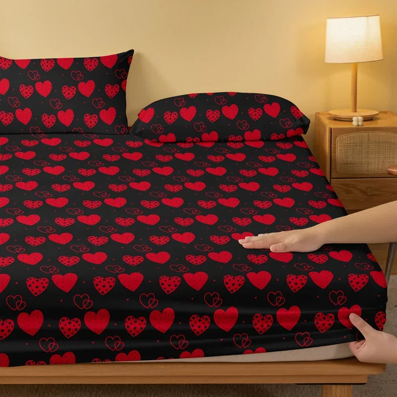 sábana bajera ajustable mate con estampado en forma de corazón, moderna y sencilla, funda de cama estampada para dormitorio, ropa de cama (sin incluir fundas de almohada)