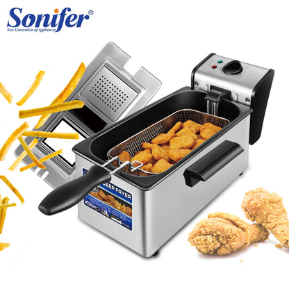 Freidora eléctrica de 3 l para patatas fritas, horno, olla caliente, parrilla para pollo frito, termostato ajustable, cocina Sonifer