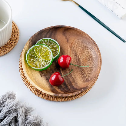 Platos de madera para la cena, bandeja de café redonda para el hogar, platillo de té de madera maciza, estilo japonés, dim sum para comida, platos para bocadillos