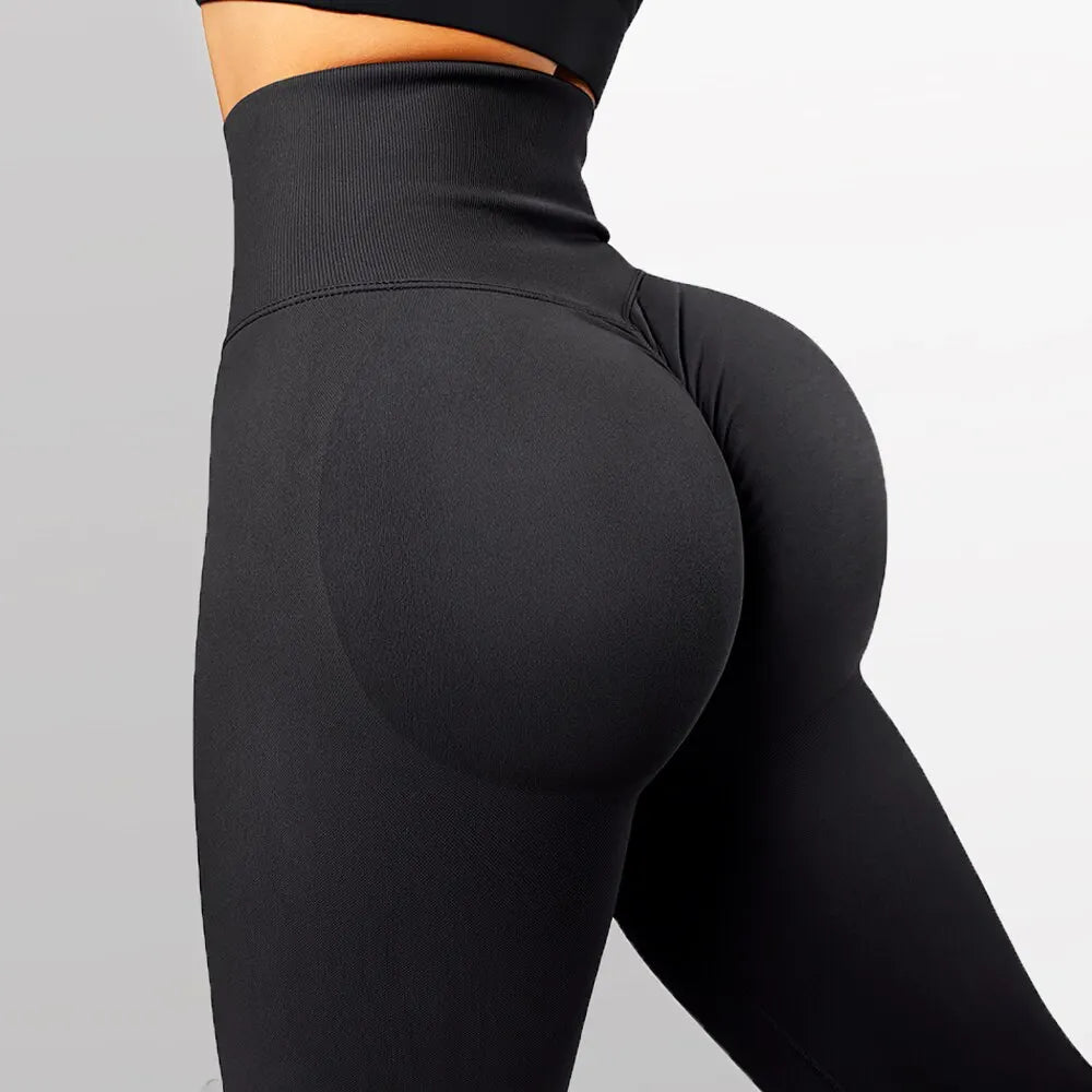 Pantalones de fitness para gimnasio de punto sin costuras para mujer, cintura alta y caderas ajustadas, pantalones de yoga de cintura alta color melocotón