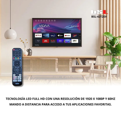 Smart TV 42 pulgadas | WiFi | RJ45 | Resolución Full HD 1920X1080p | USB | DVBT2/S2/C | Compatible con Youtube, Netflix, Disney+, Dazn, prime | HDMI [clase de eficiencia energética E]