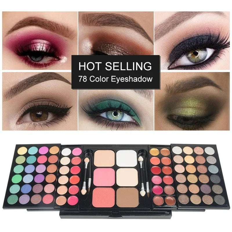 Paleta de sombras de ojos con purpurina, 40/74/78 colores, mate, resistente al agua, polvo prensado de larga duración, Kit de cosméticos, herramientas de maquillaje para mujer