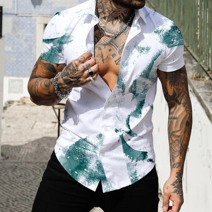 camisa hawaiana de moda para hombre, ropa de calle de manga corta con estampado 3D de rayas y retazos, ropa de playa para hombre