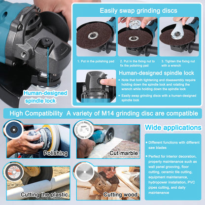 Radial, Amoladora angular M14 de 21V y 125mm, Motor sin escobillas, herramienta de molienda eléctrica, cortadora de litio multifuncional