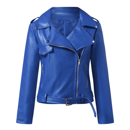 Chaqueta de cuero para mujer Otoño Invierno  Nueva chaqueta corta de cuero sintético para motocicleta Chaqueta de cuero delgada para invierno