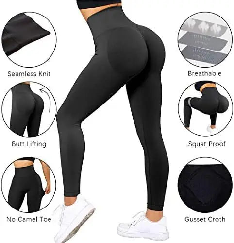 Pantalones de fitness para gimnasio de punto sin costuras para mujer, cintura alta y caderas ajustadas, pantalones de yoga de cintura alta color melocotón