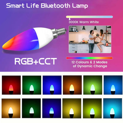 Lámpara de vela TUYA con Bluetooth, atenuación inteligente RGB + CCT E14, bombilla LED Smart Life, control por aplicación, compatible con 220-240V