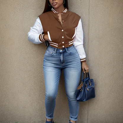 Chaqueta de béisbol con letras y botonadura sencilla para mujer, estilo europeo y americano, de primavera y otoño