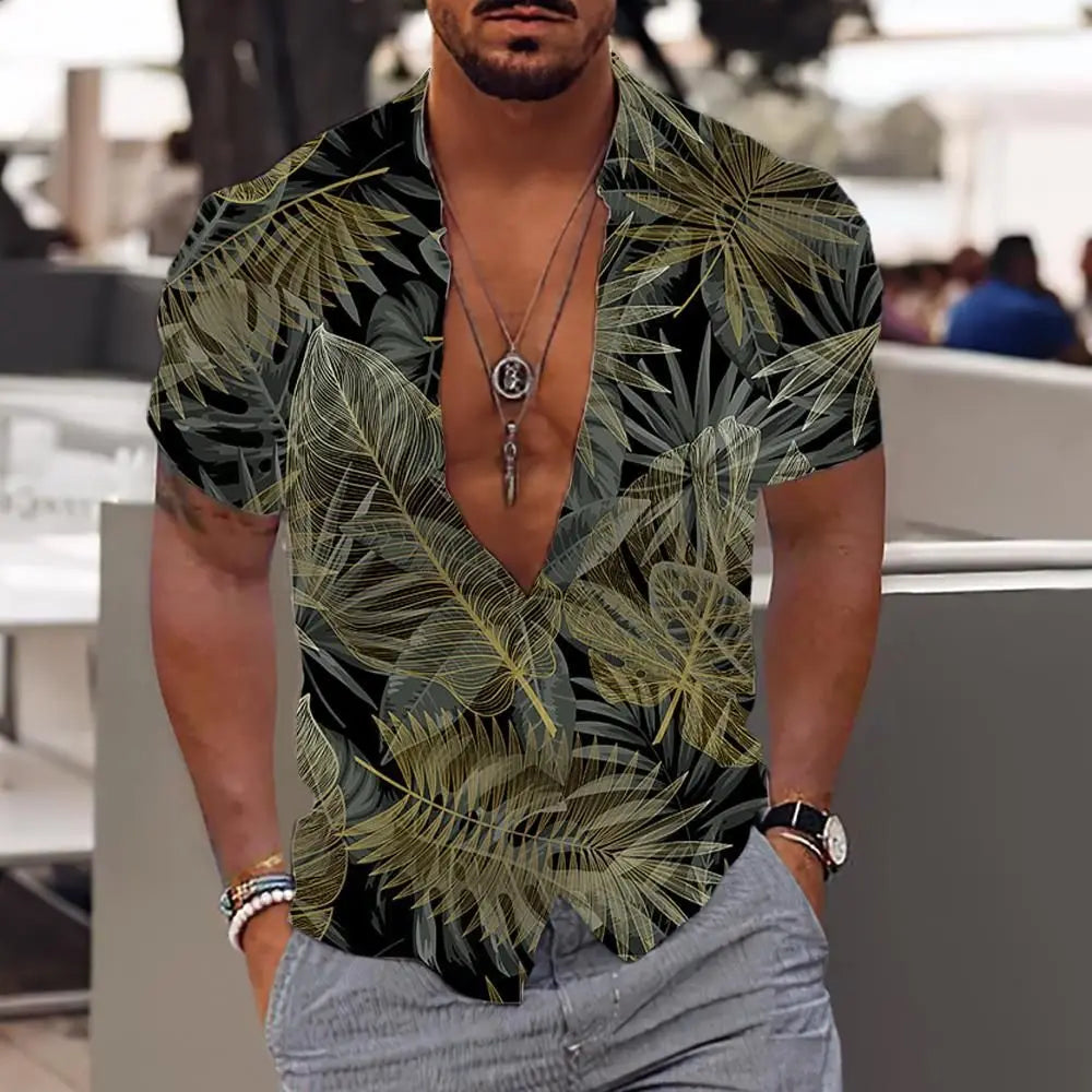 Camisas de cocoteros  para hombre, camisa con estampado 3D para hombre, camisetas de playa de manga corta  blusa de moda para hombre, camisa