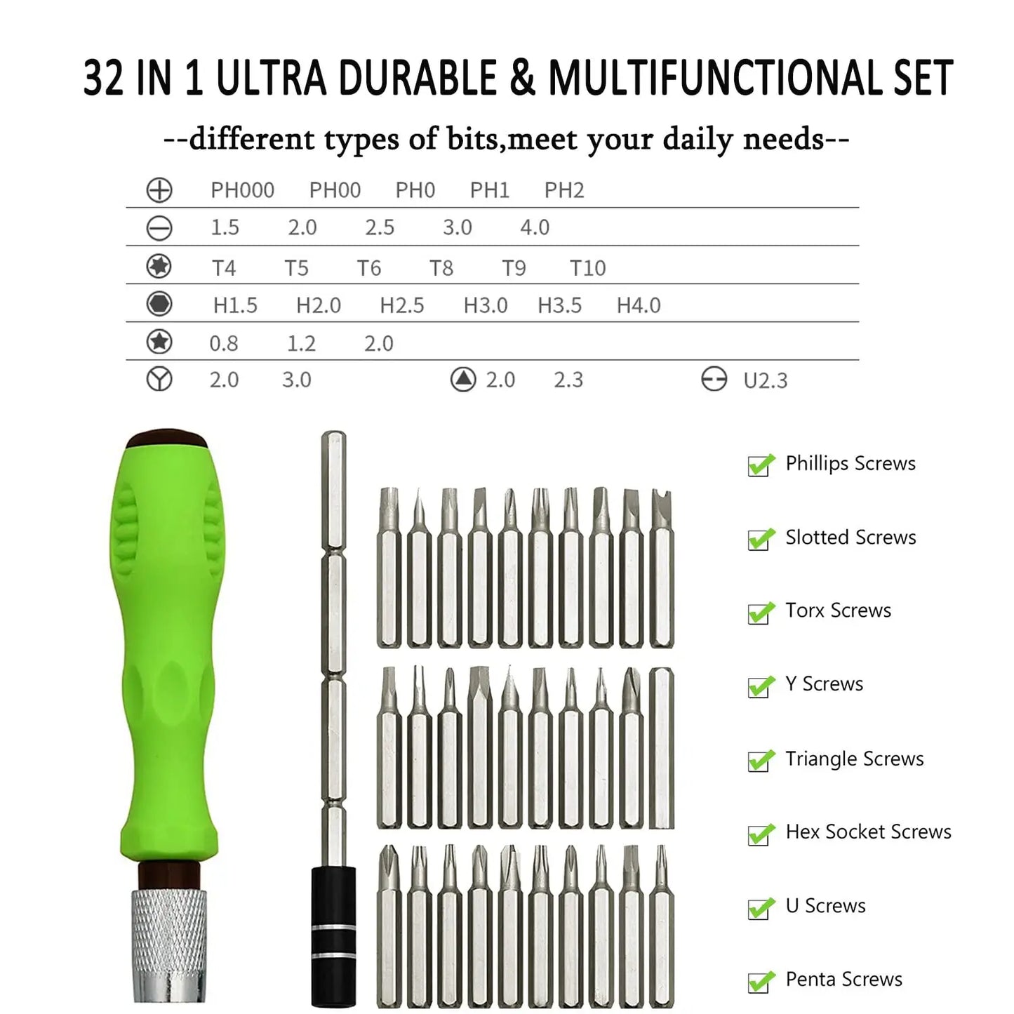 Juego de destornilladores multifuncionales 32 en 1, Mini destornillador pequeño, Torx, Phillips, broca de destornillador magnética, Kit de herramientas de reparación portátil