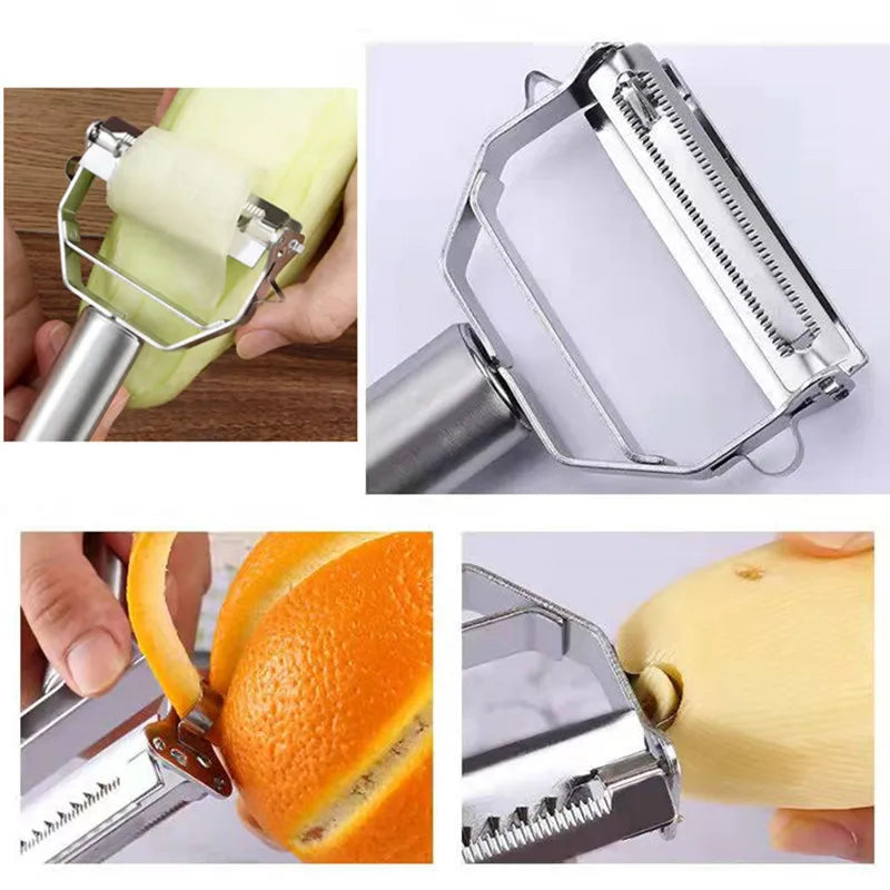 Pelador de cocina multifuncional, pelador de frutas y verduras, cortador de patatas duradero de acero inoxidable, triturador doméstico, pelador de zanahorias