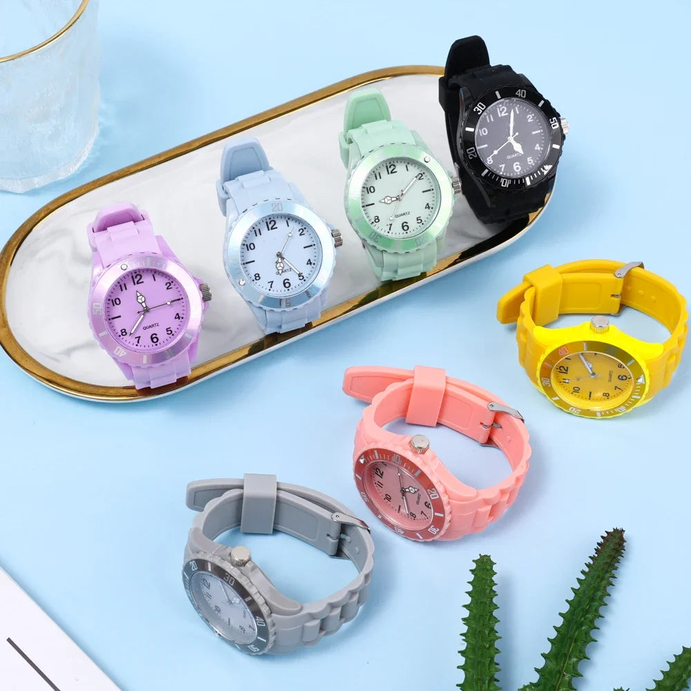 Relojes casuales de moda, reloj de cuarzo de silicona para mujer, reloj clásico vintage para estudiantes, relojes de pulsera electrónicos para parejas de estudiantes