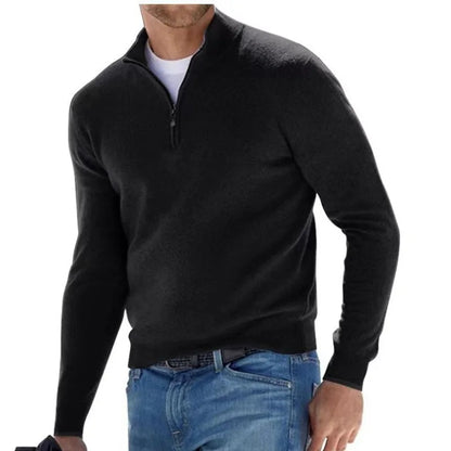 Suéter de otoño para hombre, cálido, de color liso, con media cremallera, informal, ajustado, con cuello en V, de manga larga, para hombre, top de invierno