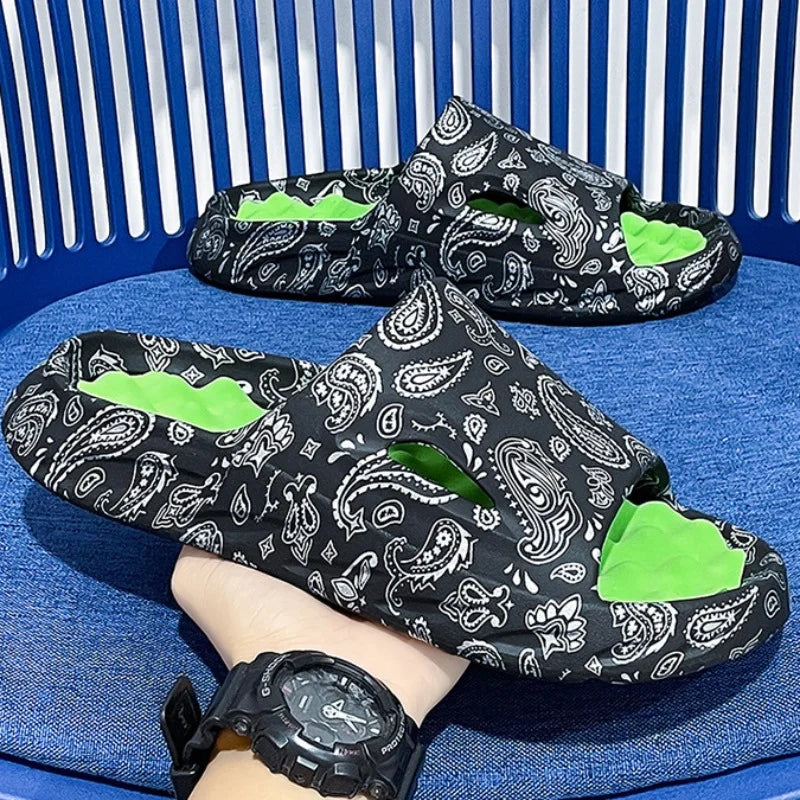 Chanclas para hombre, zapatos de verano, sandalias estampadas, tendencia, antideslizantes, chanclas para mujer, zapatillas de pareja, calzado de playa de masaje para hombre a la moda