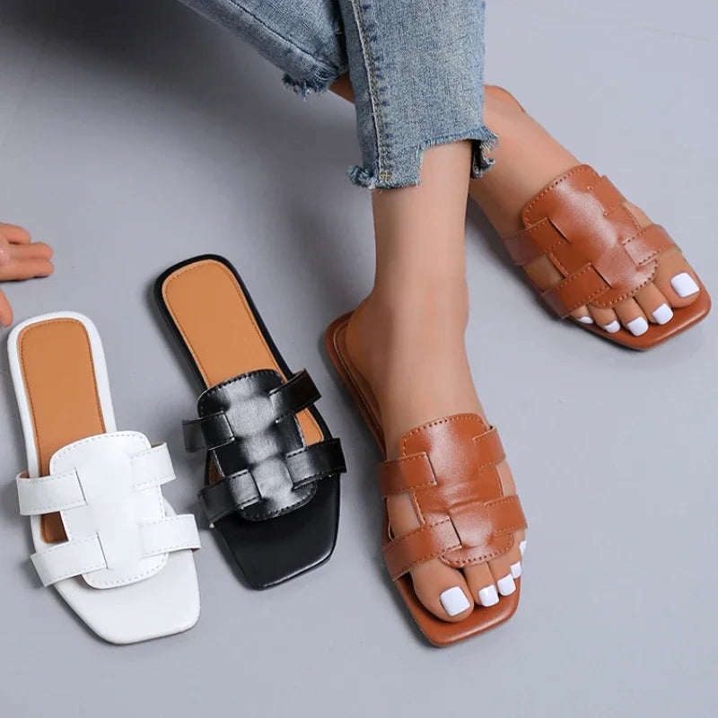 sandalias planas de diseñador  para mujer, zapatos tejidos con fondo informal