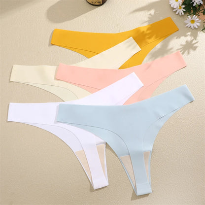 FINETOO 3 piezas de bragas de seda de hielo sin costuras para mujer, tangas deportivas sexis con cintura en V, tiro bajo, 10 colores sólidos, tanga transpirable