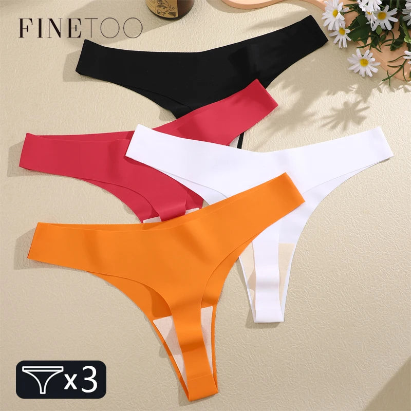 FINETOO 3 piezas de bragas de seda de hielo sin costuras para mujer, tangas deportivas sexis con cintura en V, tiro bajo, 10 colores sólidos, tanga transpirable