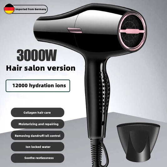 Secador de pelo de 3000 W para peluquería, de alta potencia, fuerte velocidad del viento, luz azul seca, iones, silencioso, para peluquería doméstica, producto nuevo especial