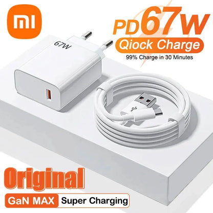 Cargador USB superrápido de nitruro de galio Xiaomi de 67 W, adaptador de corriente, cable tipo C de 6 A, carga rápida, compatible con Xiaomi, Huawei y Samsung