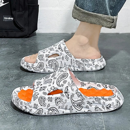 Chanclas para hombre, zapatos de verano, sandalias estampadas, tendencia, antideslizantes, chanclas para mujer, zapatillas de pareja, calzado de playa de masaje para hombre a la moda