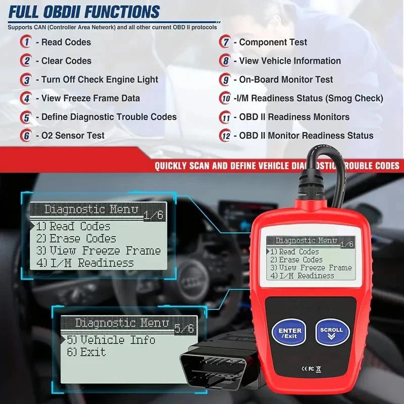 Instrumento de diagnóstico de fallas de coche, herramientas de escaneo de diagnóstico de códigos de fallas claros Obd2, versión Universal, 1 unidad