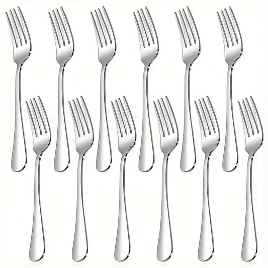 Juego de vajilla de acero inoxidable de 12 piezas, tenedores para ensalada, tenedores para postre, tenedores para cena de lujo para el hogar, cocina, lavavajillas (7,3 pulgadas)