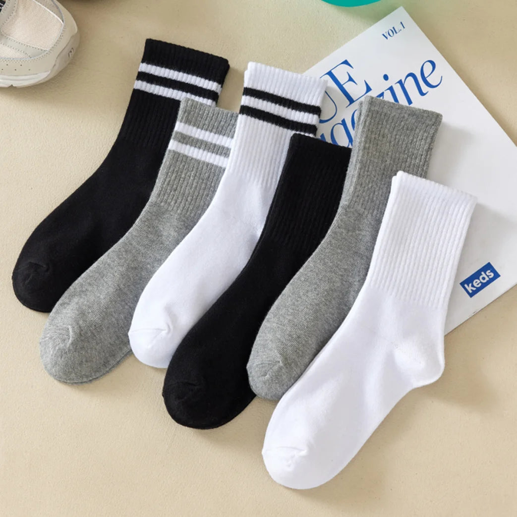 calcetines de tubo medio para mujer, Color sólido, Otoño Invierno, transpirables, cómodos, deportivos, absorbentes para el sudor, calcetines para hombre y mujer