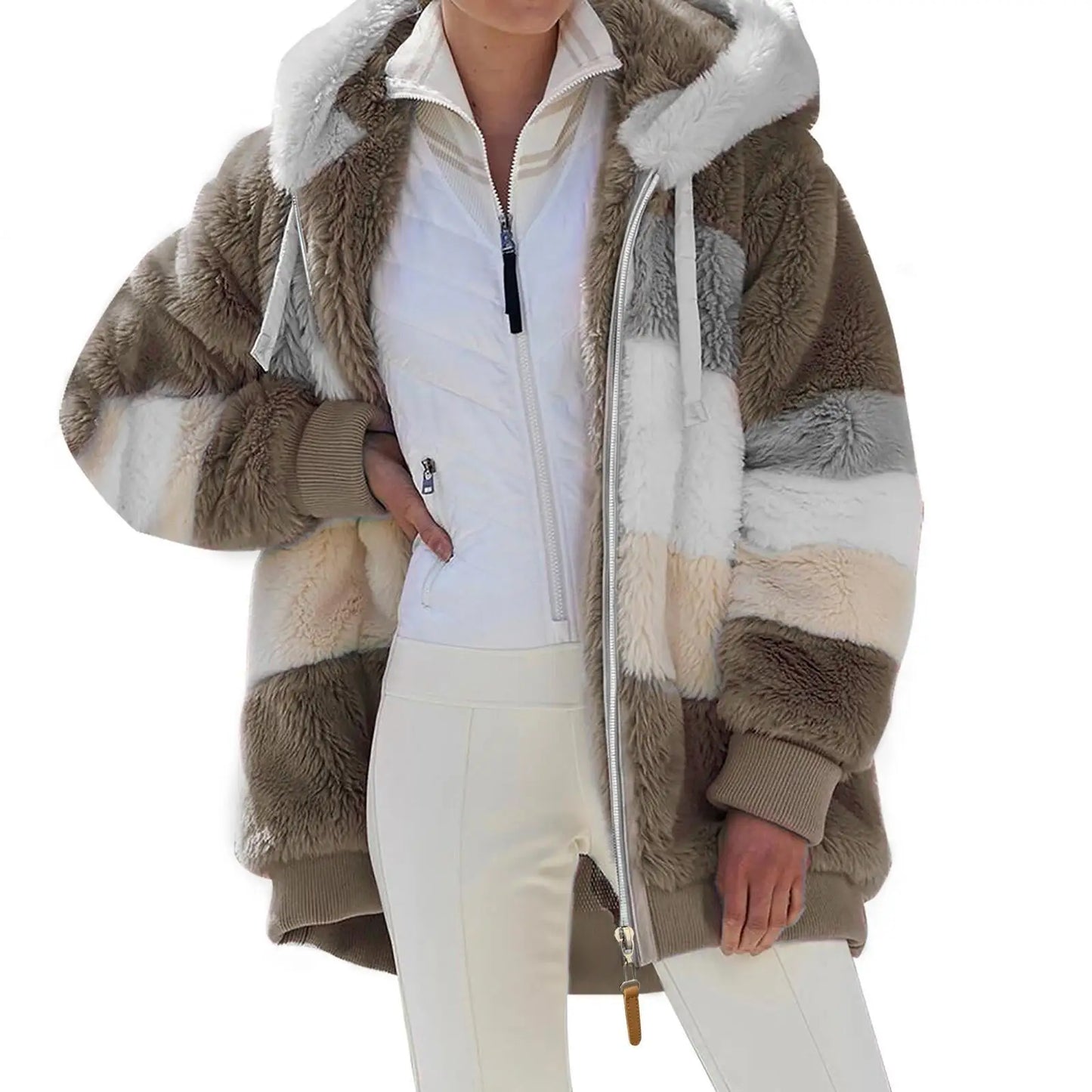 Abrigo de invierno para mujer, abrigo largo de gran tamaño con diseño de osito de peluche, abrigo cálido y grueso de piel sintética, chaqueta de invierno para mujer, top de manga larga