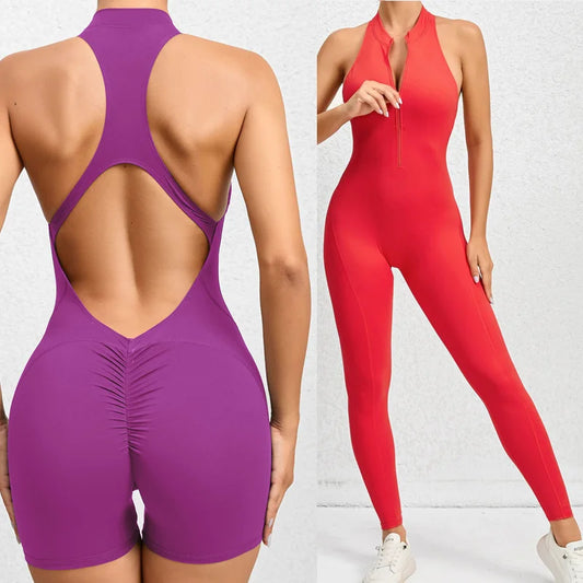 Conjunto de yoga deportivo de una pieza con cremallera y aberturas para mujer, conjunto de gimnasio, conjunto de entrenamiento físico, ropa de entrenamiento para mujer, ropa deportiva académica