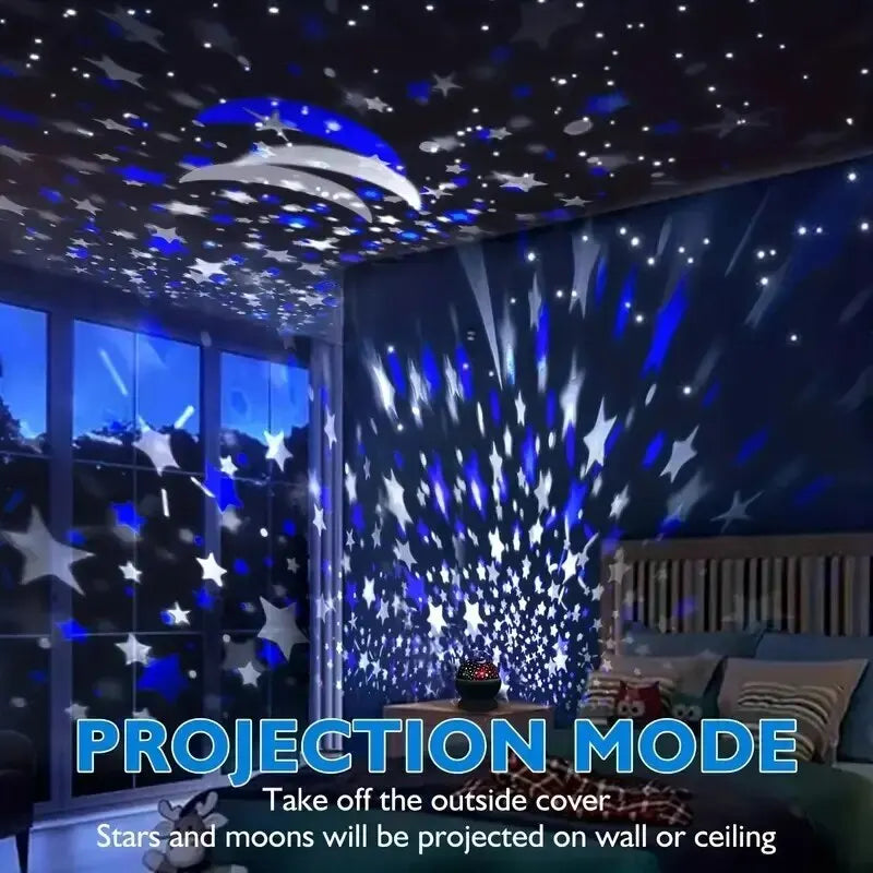 Proyector de luz nocturna para bebé, lámpara giratoria de cielo estrellado, decoración de guardería, Luna estrellada, Galaxia, luz de mesa