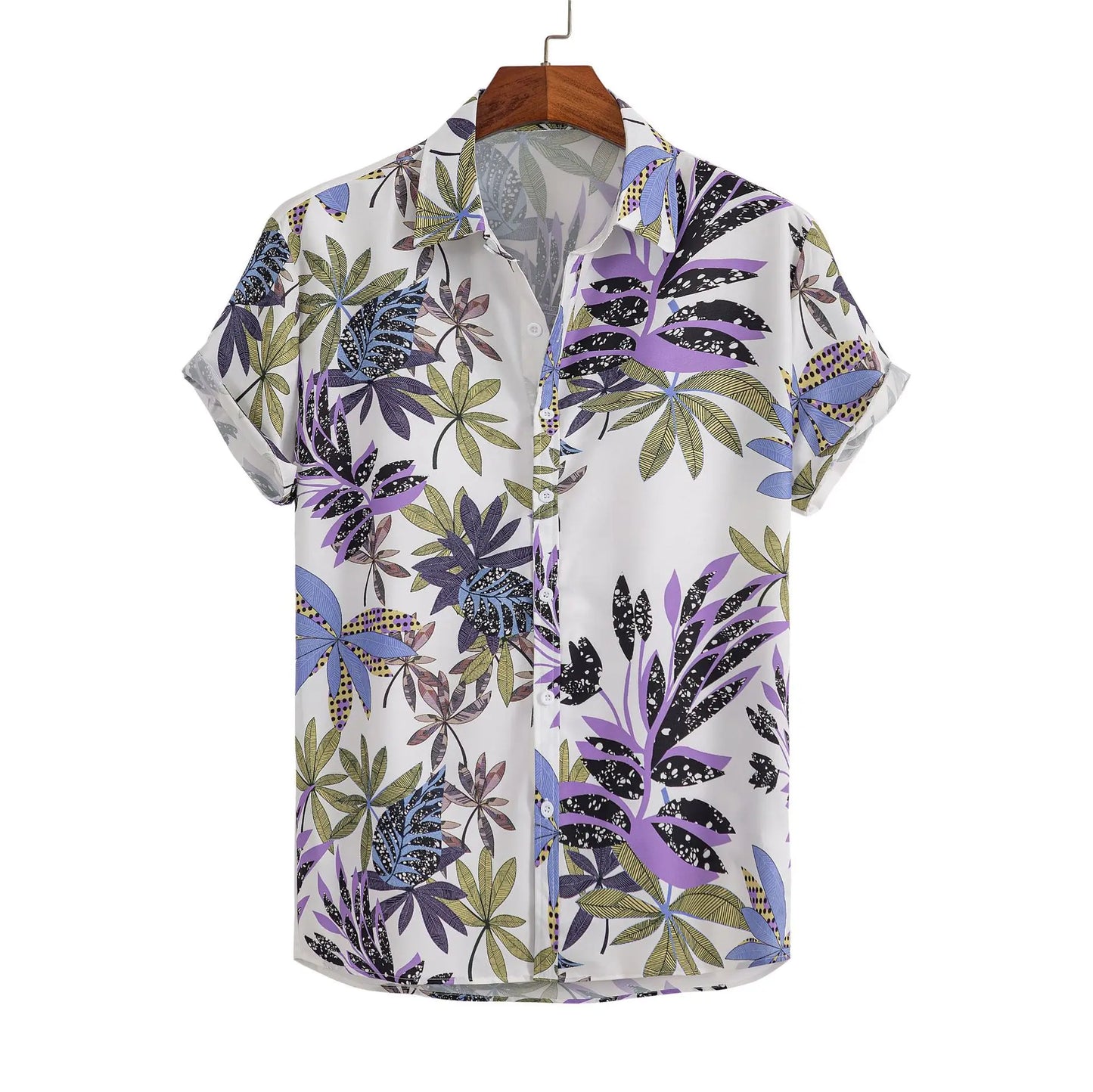 Camisa para hombre, blusa con estampado geométrico de flores a la moda, blusa de playa de un solo pecho, ropa de vacaciones para hombre