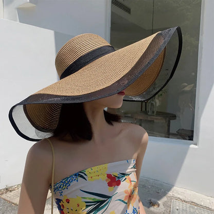 Sombrero para el sol para mujer, gorra de playa con grandes aleros y olas, sombrero para mujer, visera grande, protección UV, gorra tipo cubo, gorra panamá, plegable, de paja, protector solar, estilo vintage