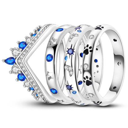 Nuevos anillos para mujer, 100 % plata de ley 925, con forma de estrella y luna, anillos de circonita de colores, joyería fina para bodas, compromisos y cumpleaños