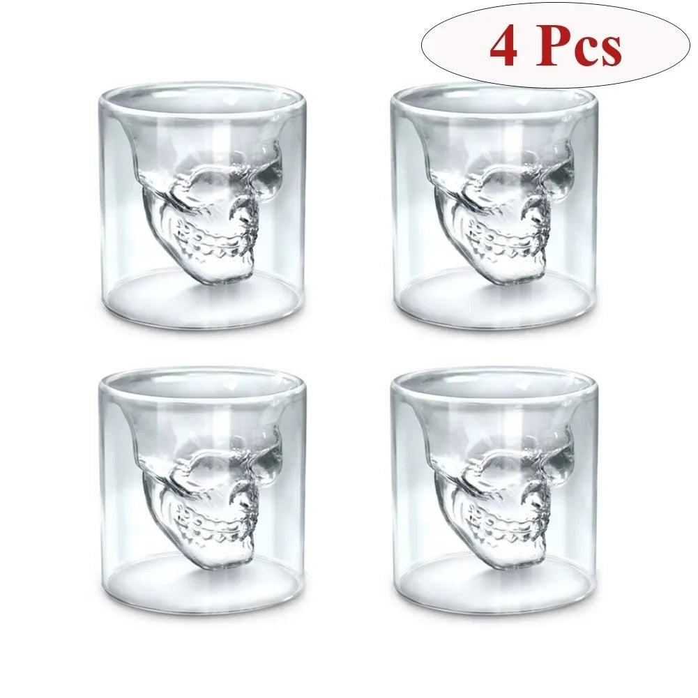 4 piezas de copas de vino con forma de calavera, copas de cristal para cerveza, whisky, chupito, copa de doble vaso para beber vodka, bar, club, cerveza, botella de vino