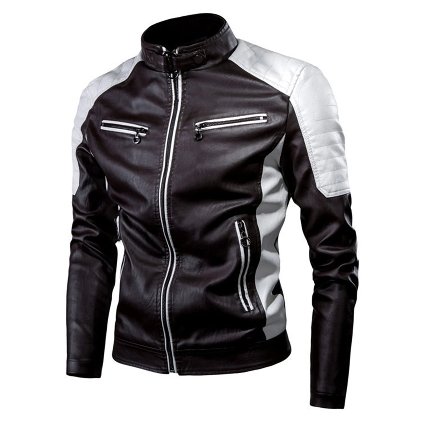 Chaqueta de motociclista con elegantes colores en contraste, abrigo clásico de motociclista, chaqueta de béisbol para hombre, estilo  con parches