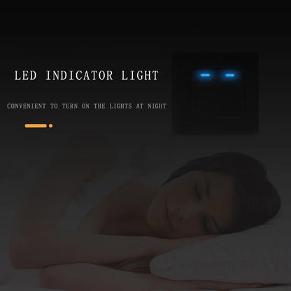 Interruptor de luz de pared con indicador LED, panel de vidrio templado estándar de la UE, 1 unidad, 1 vía, 1 unidad, 2 vías, 1 unidad, 3 vías, 2 unidades, 1 vía, 2 unidades, 2 vías