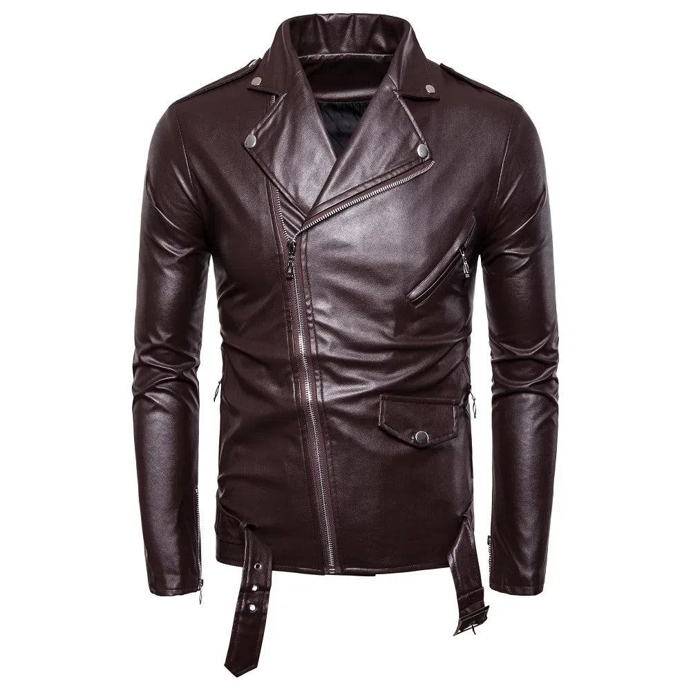 Chaquetas de cuero para hombre nuevas chaquetas de cuero PU para motocicleta con cremallera diagonal y solapa informal en blanco y negro, ropa para hombre