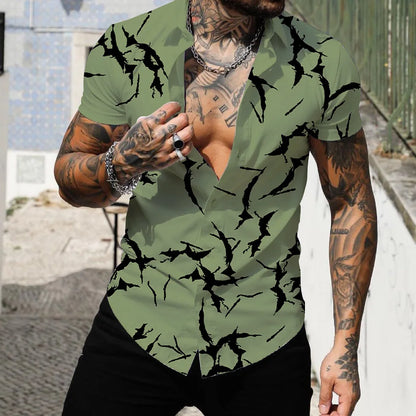 camisa hawaiana de moda para hombre, ropa de calle de manga corta con estampado 3D de rayas y retazos, ropa de playa para hombre