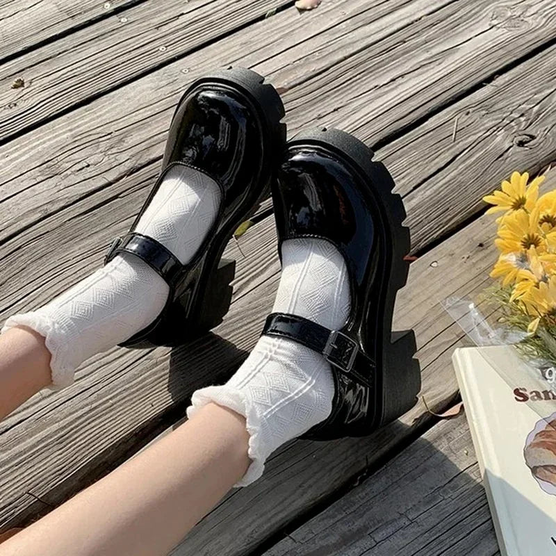 Zapatos japoneses de Lolita para mujer, zapatos Vintage de tacón alto suave con plataforma de cuero