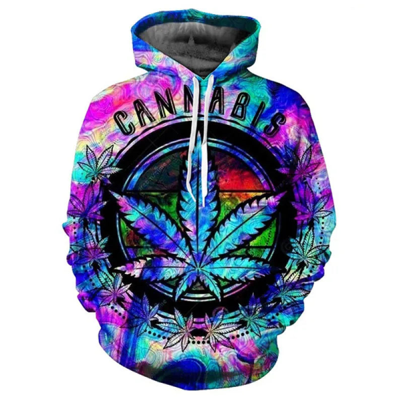 Sudadera con capucha para hombre, con estampado de hojas de marihuana en 3D, manga larga, cuello redondo, jerséis con capucha, ropa de calle para hombre, tops de moda