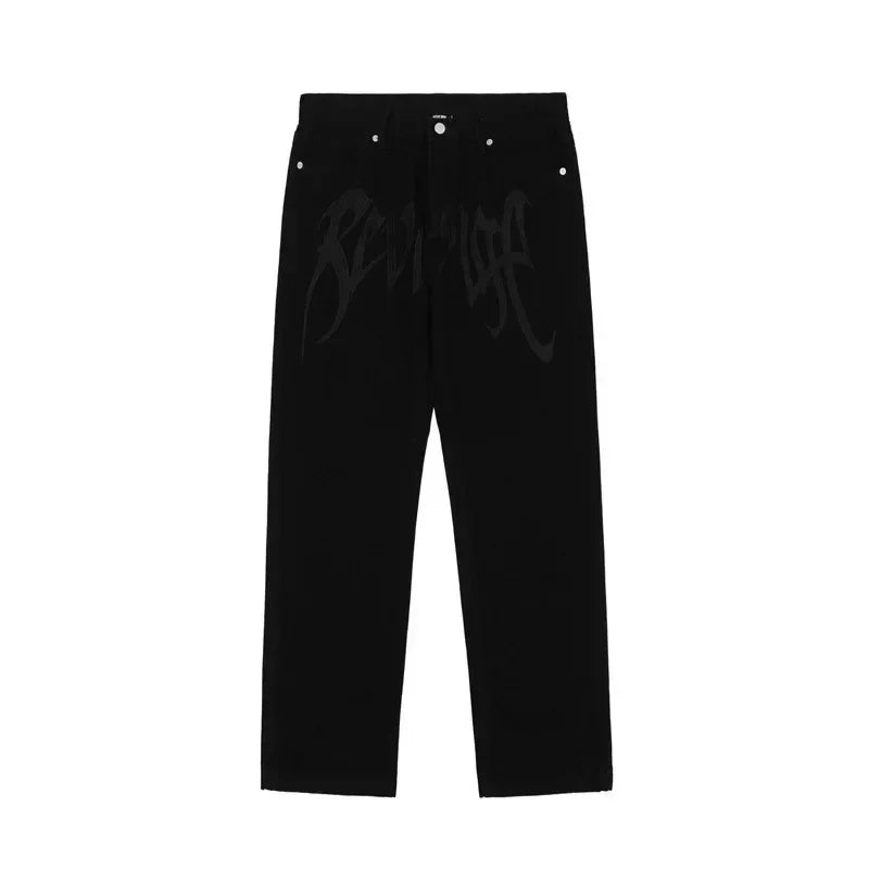 Nuevos pantalones vaqueros holgados negros  para hombre, ropa de calle con letras bordadas retro americanas