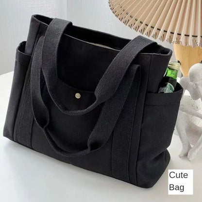 Bolso de mano de lona de gran capacidad con letras sólidas, bolso versátil para ir al trabajo, clase de estudiante, bolso de compras para mujer