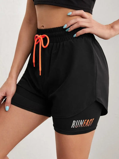 Pantalones cortos de yoga de tiro alto para mujer con control de proximidad elástico, pantalones cortos para correr, pantalones falsos de dos piezas