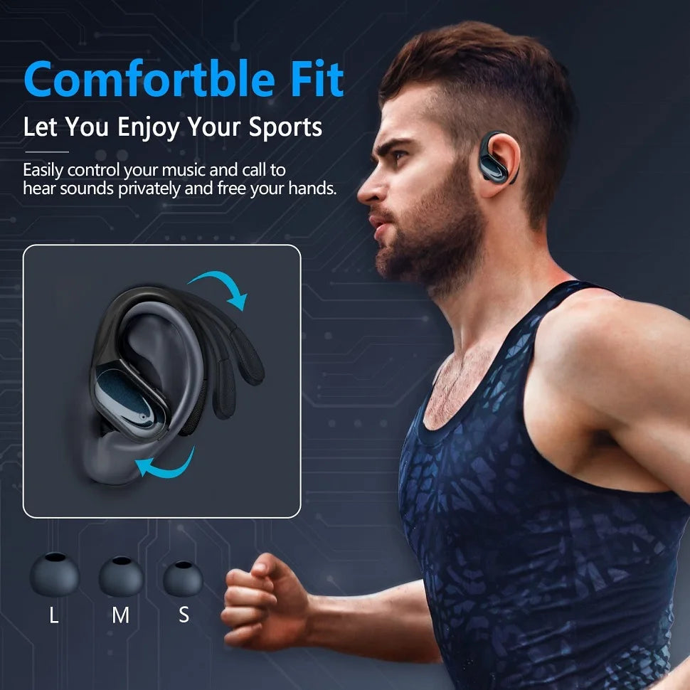 Auriculares Bluetooth 5.3, auriculares verdaderamente inalámbricos con micrófono, control de botón, reducción de ruido, ganchos para la oreja, auriculares impermeables para deportes