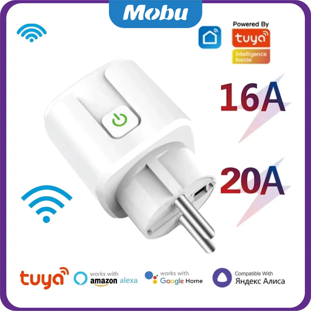 Enchufe inteligente UE 16A/20A CA 100-240V Wifi Enchufe inteligente Toma de corriente Control de voz Alexa Google Home Tuya Smart Life APP