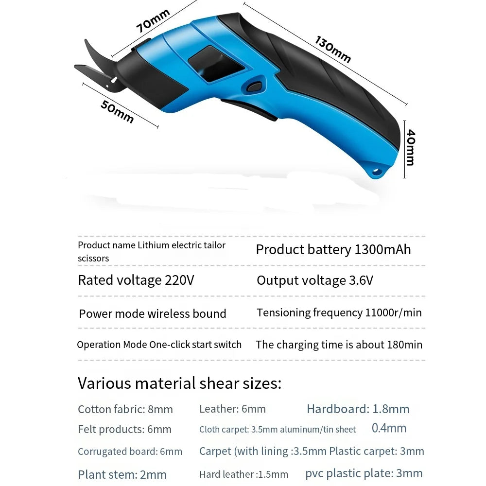 Tijeras de sastrería eléctricas inalámbricas, carga USB, adecuadas para cortar tela de algodón, cuero, tela y otros materiales