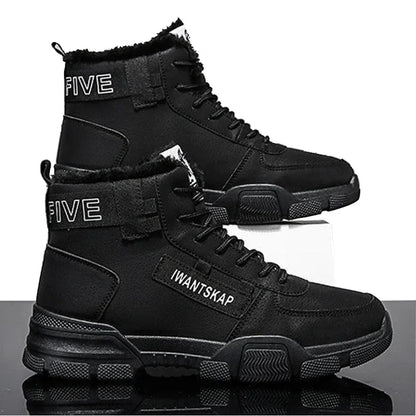 Botas de nieve para hombre, botas de invierno cálidas con cordones, botas de invierno de felpa aterciopelada a la moda, zapatos de hombre de talla grande, color caqui PU517